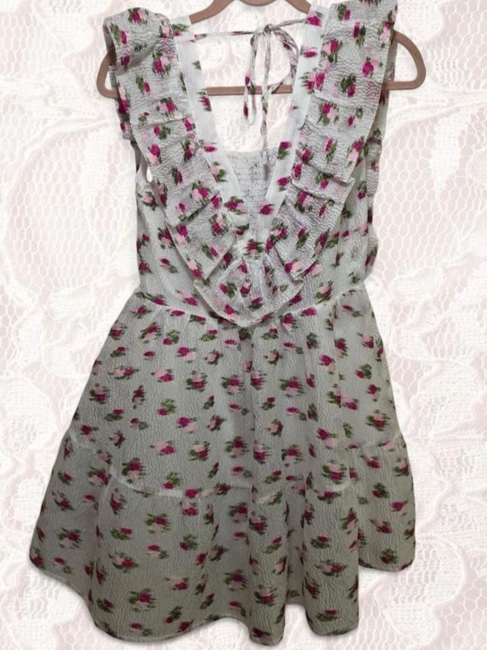 Buddy Love White Mini Dress with Pink Floral Print Small